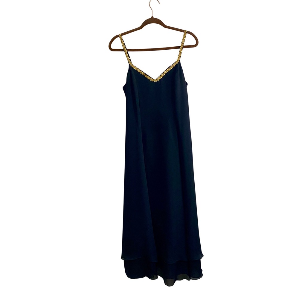 Vintage CDC Black Sequin Strap Maxi Dress Sheer Overlay Formal‎ Size 10